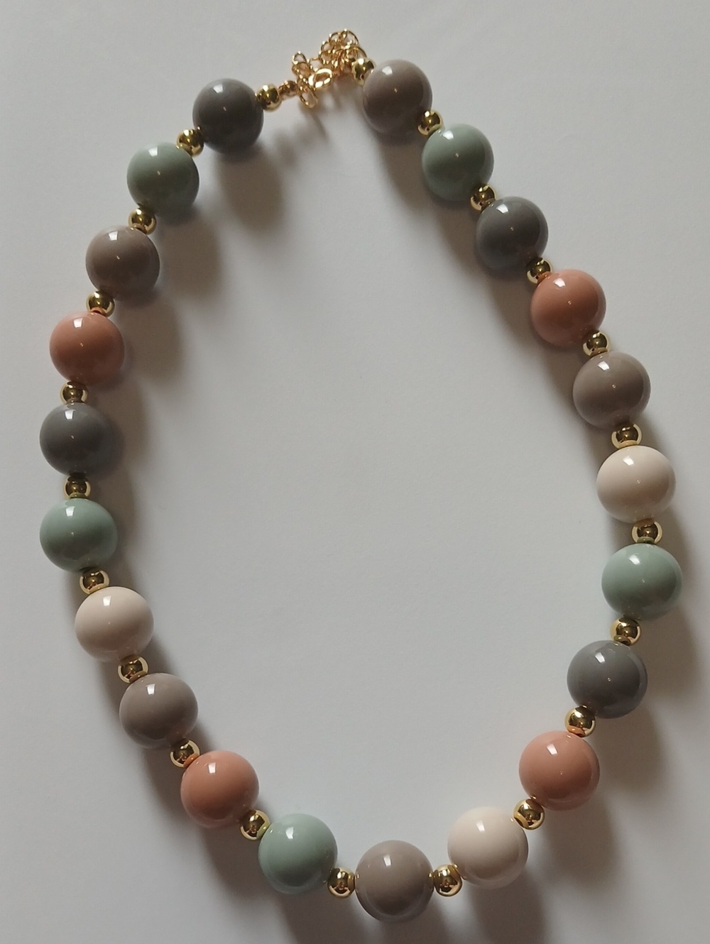 Fashion Jewelry Multicolor Beaded Necklace - Pink, Sage, Gray & Cream